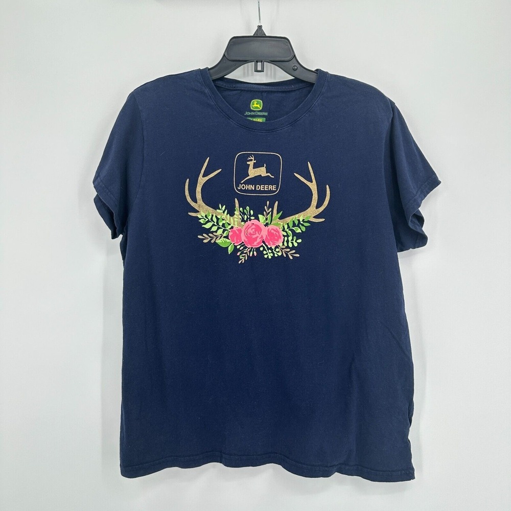 John Deere Shirt XL Blue Pink Deer Floral Lawn Mowers Country Farmer Hunter